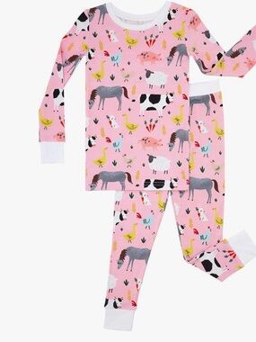 Little Sleepies Pink Farm Animal Pajama Set with White Cuffs